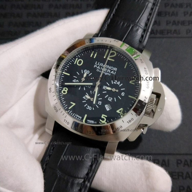 Buy Copy Panerai Luminor Daylight Watch Black Dial Black Leather
